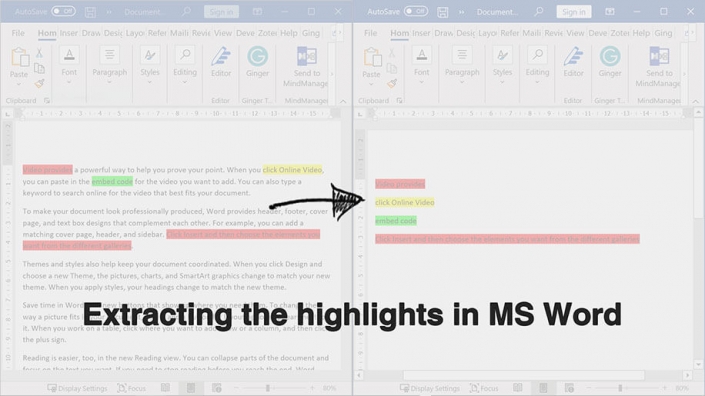 highlighting and extracting highlighted text in ms word