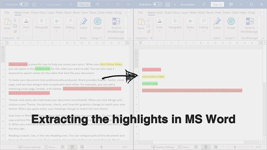 highlighting and extracting highlighted text in ms word