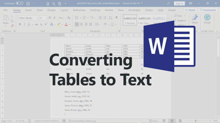Converting tables to text in MS Word