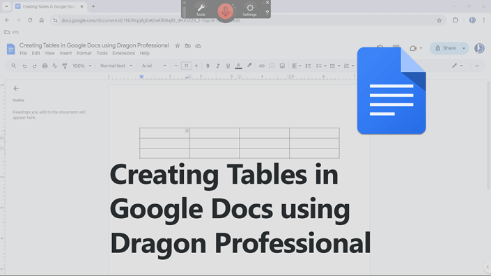 Creating Tables in Google Docs using Dragon Professional